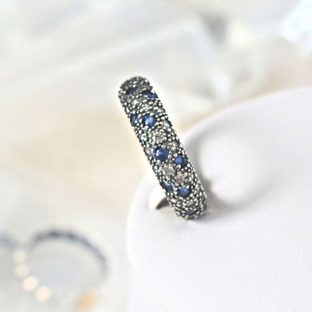 Authentic Pandora Blue & Clear Cosmic Stars Ring SIZE 7 (52) - LOVELY